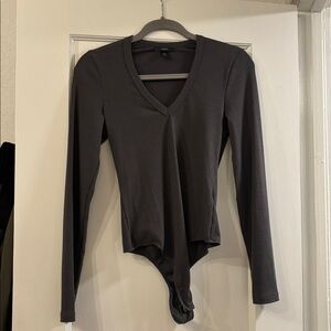 Anthropologie DREW Ribbed Long Sleeve Bodysuit Charcoal Gray women’s M $172